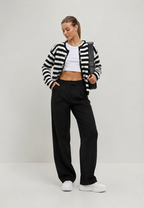 Cardigan femme rayures bicolores manches longues boutons métalliques - Liora