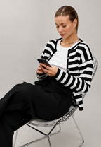 Cardigan femme rayures bicolores manches longues boutons métalliques - Liora