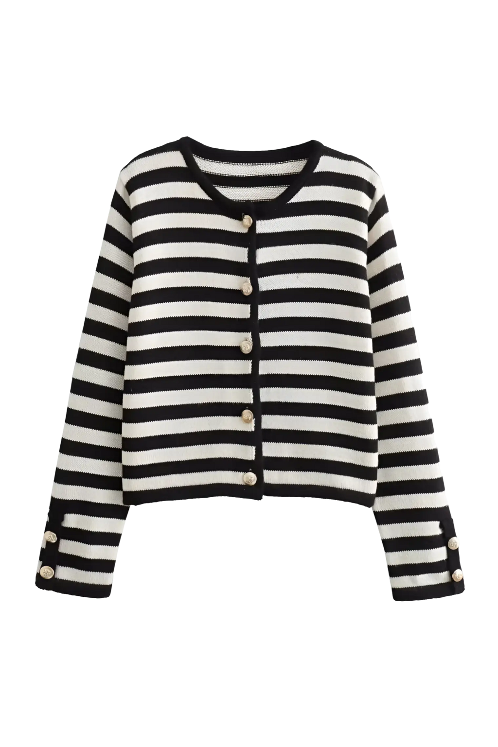 Cardigan femme rayures bicolores manches longues boutons métalliques - Liora