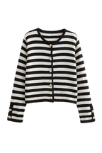 Cardigan femme rayures bicolores manches longues boutons métalliques - Liora