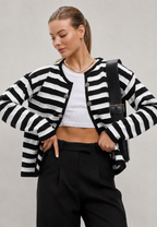 Cardigan femme rayures bicolores manches longues boutons métalliques - Liora