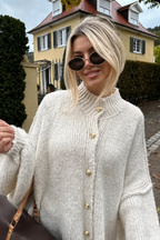 Cardigan oversize femme maille épaisse col montant boutons métalliques - Koranna