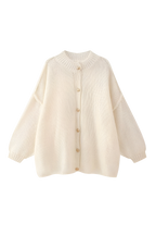 Cardigan oversize femme maille épaisse col montant boutons métalliques - Koranna