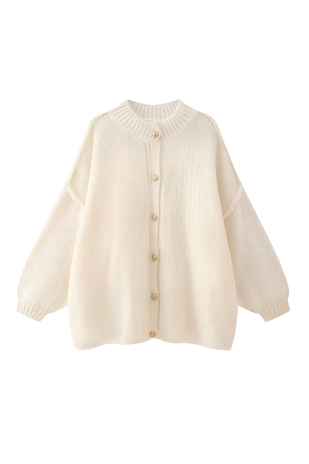 Cardigan oversize femme maille épaisse col montant boutons métalliques - Koranna