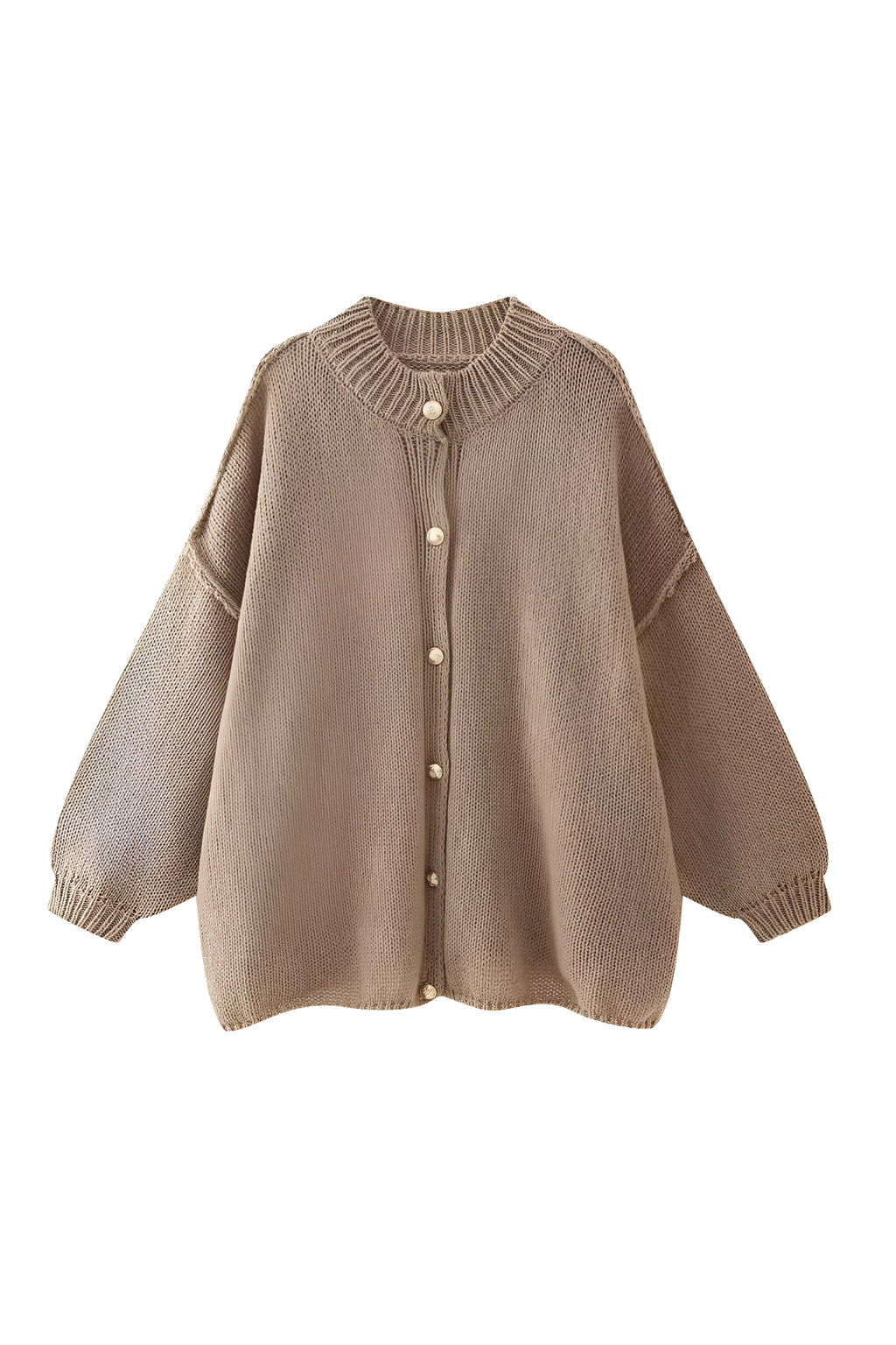Cardigan oversize femme maille épaisse col montant boutons métalliques - Koranna