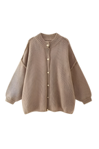 Cardigan oversize femme maille épaisse col montant boutons métalliques - Koranna