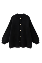 Cardigan oversize femme maille épaisse col montant boutons métalliques - Koranna