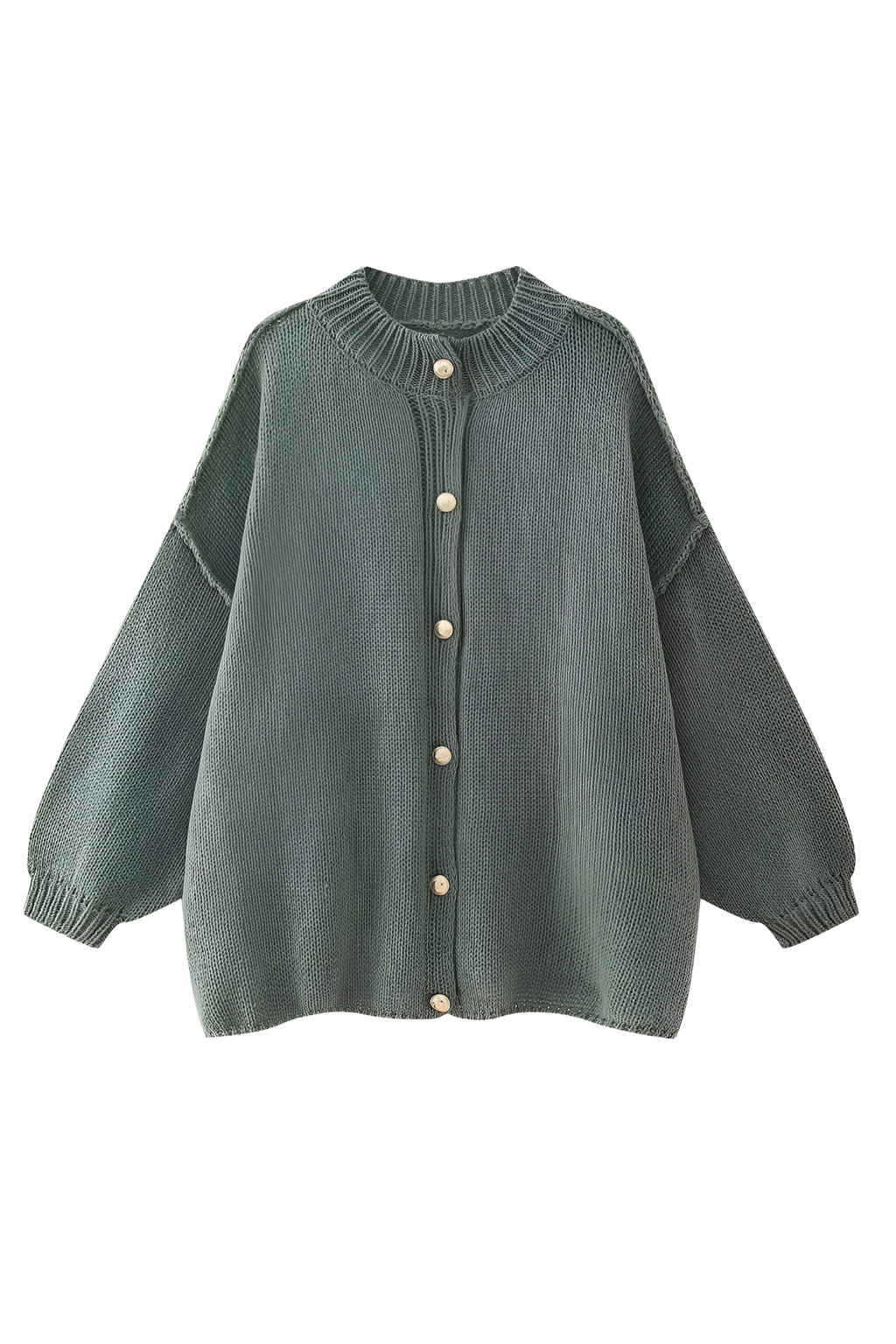 Cardigan oversize femme maille épaisse col montant boutons métalliques - Koranna