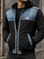 Cazadora acolchada hombre capucha paneles denim rombos contraste casual - Lex