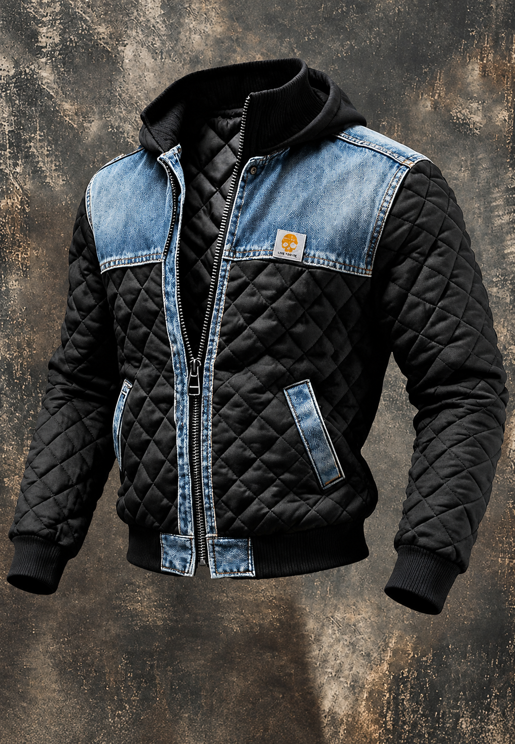 Veste matelassée homme capuche empiècements denim chaude - Lex