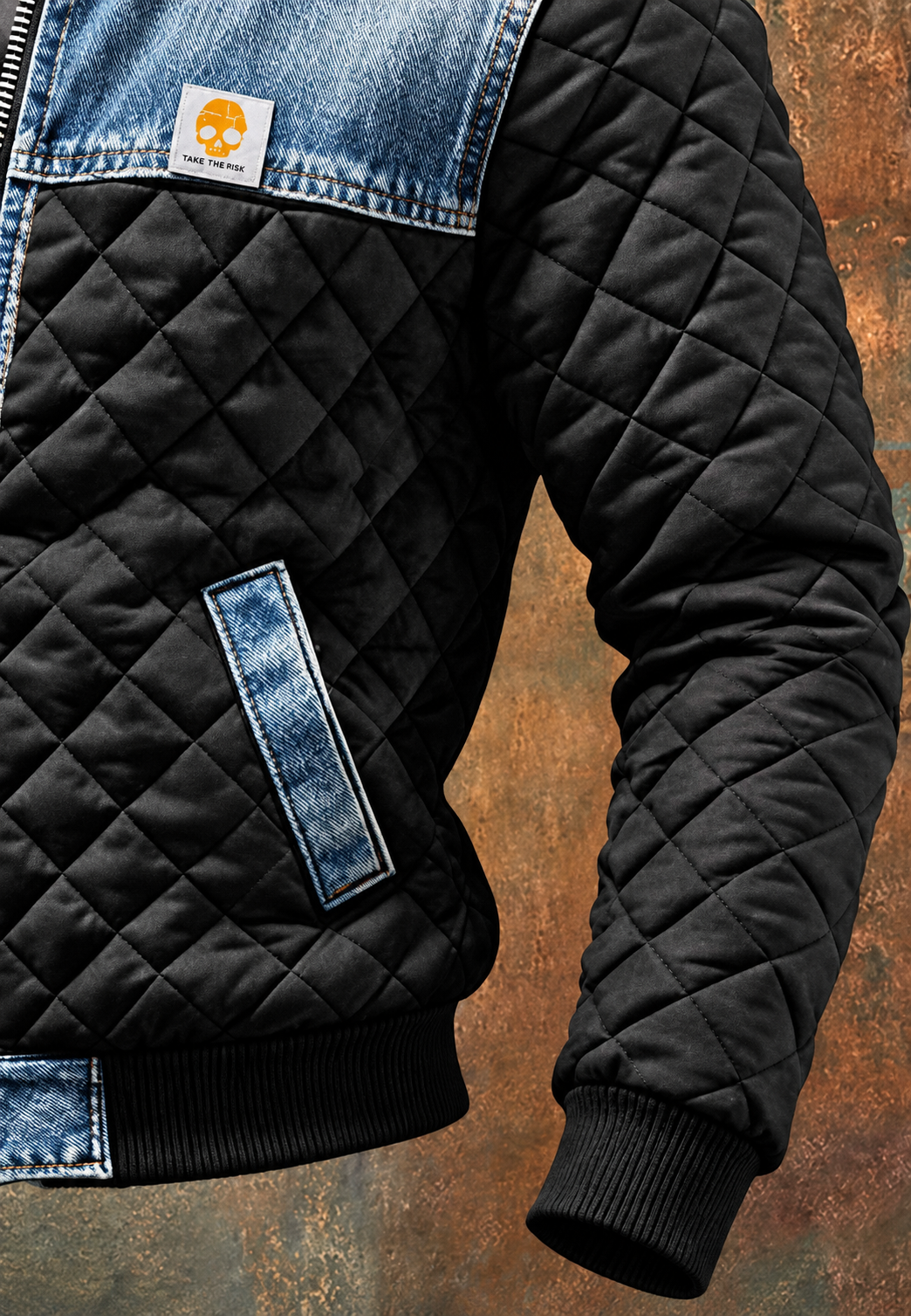 Veste matelassée homme capuche empiècements denim chaude - Lex