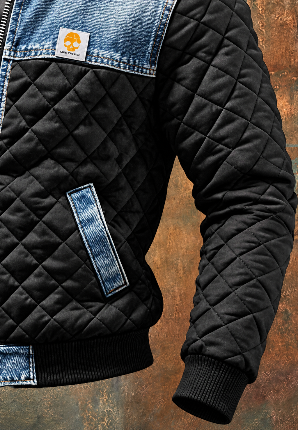 Cazadora acolchada hombre capucha paneles denim rombos contraste casual - Lex