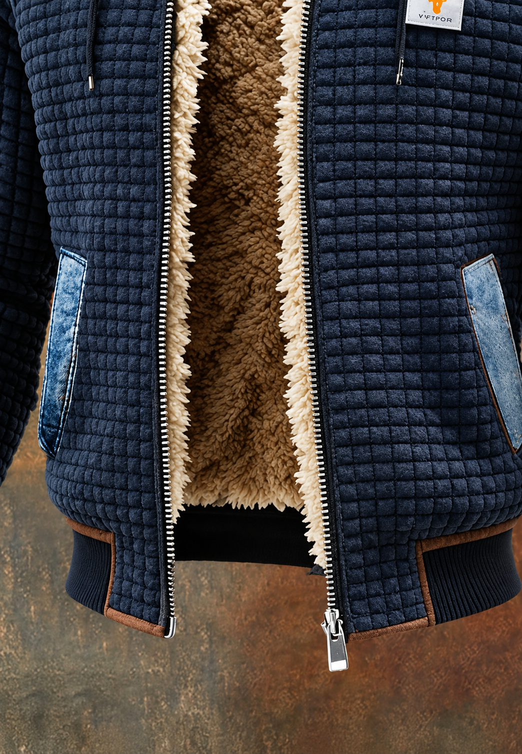 Cazadora acolchada hombre capucha paneles denim rombos contraste casual - Lex