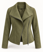 Cazadora biker mujer efecto ante cremallera diagonal corta suave otoño - Noémie