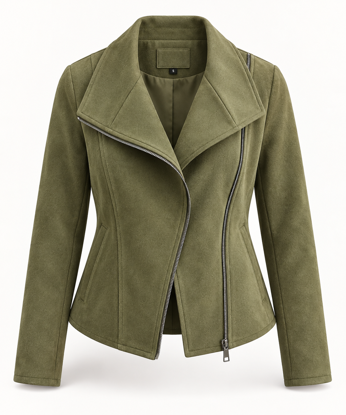 Cazadora biker mujer efecto ante cremallera diagonal corta suave otoño - Noémie