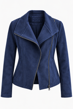 Cazadora biker mujer efecto ante cremallera diagonal corta suave otoño - Noémie