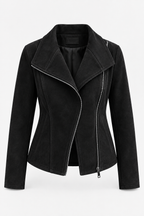 Cazadora biker mujer efecto ante cremallera diagonal corta suave otoño - Noémie