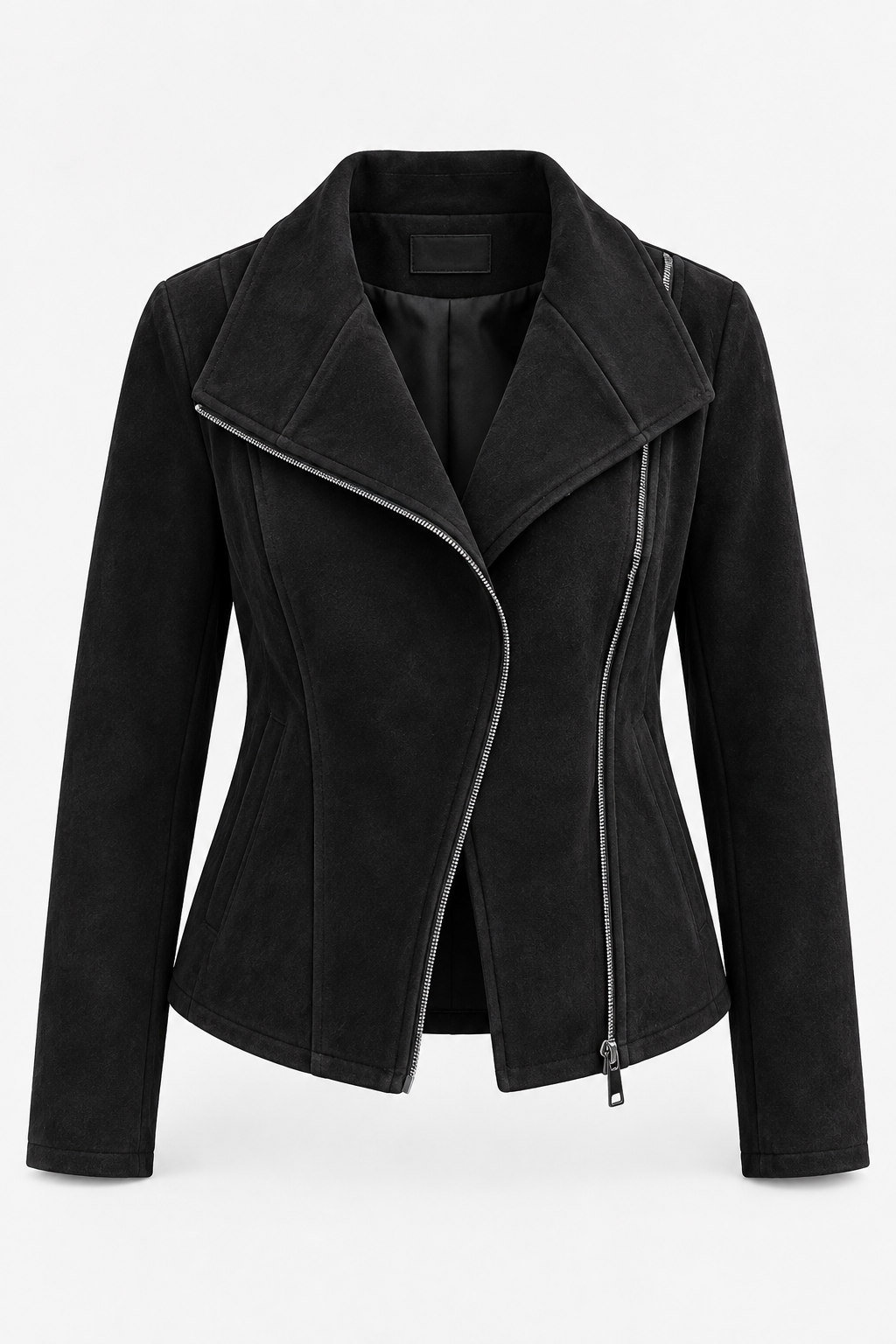 Cazadora biker mujer efecto ante cremallera diagonal corta suave otoño - Noémie