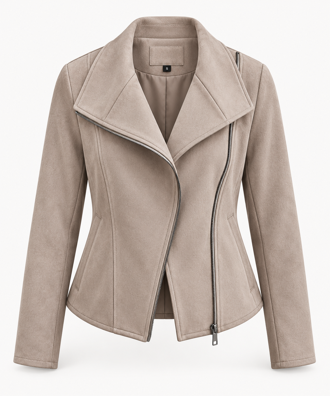 Veste motard femme effet daim fermeture éclair diagonale - Noémie