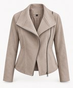 Cazadora biker mujer efecto ante cremallera diagonal corta suave otoño - Noémie