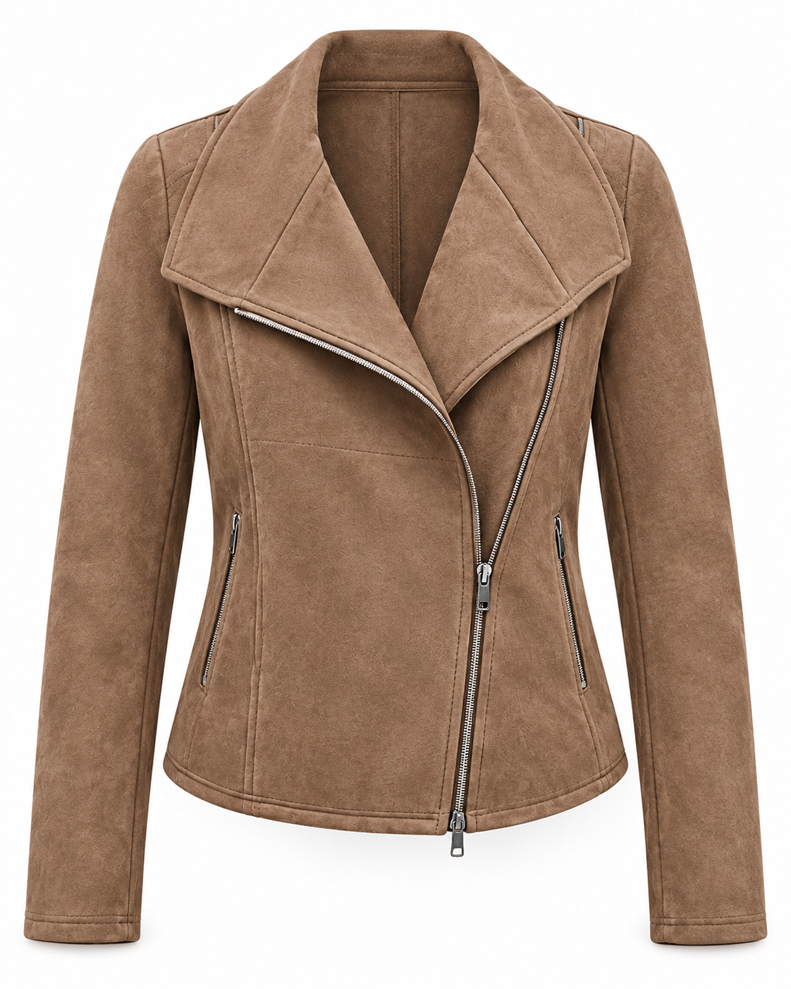 Cazadora biker mujer efecto ante cremallera diagonal corta suave otoño - Noémie