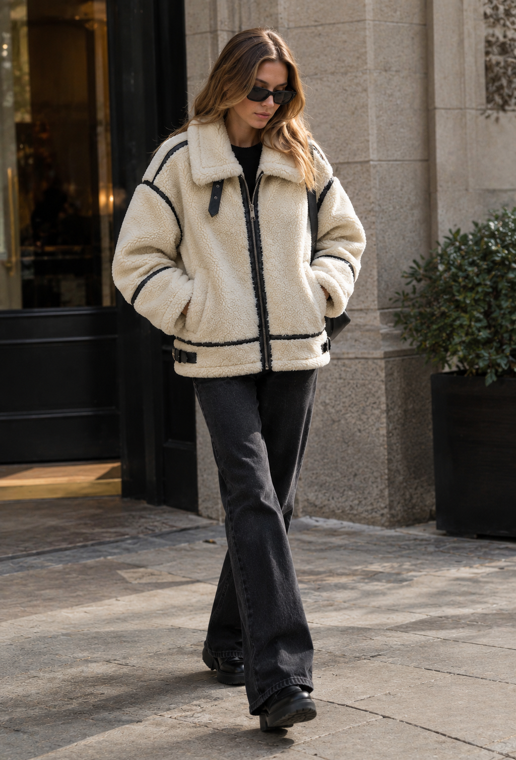 Blouson sherpa femme fermeture éclair court chaud hiver - Ottilie