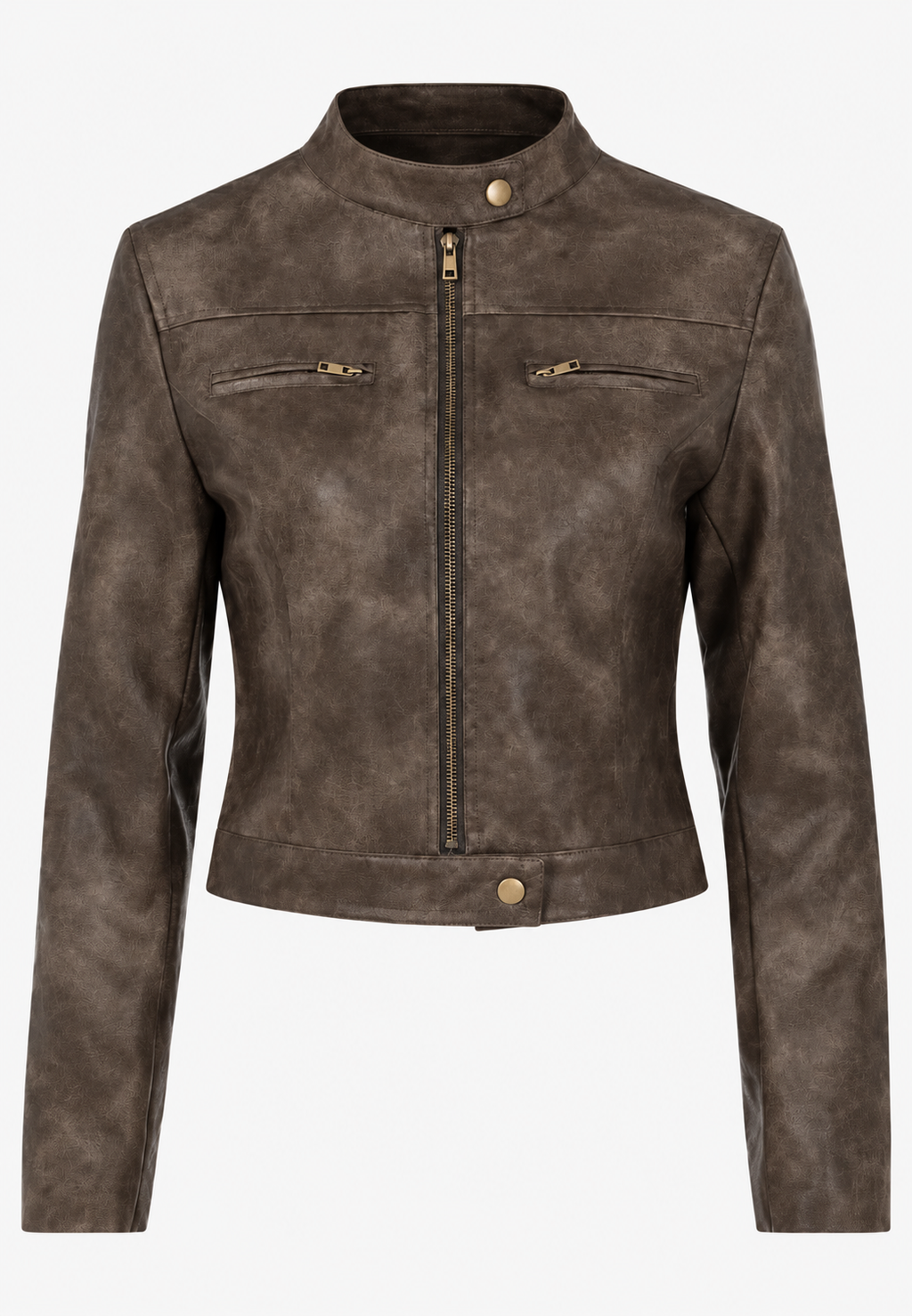 Veste motard courte femme effet cuir finition usée vintage - Oriela