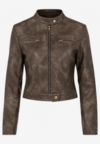 Veste motard courte femme effet cuir finition usée vintage - Oriela