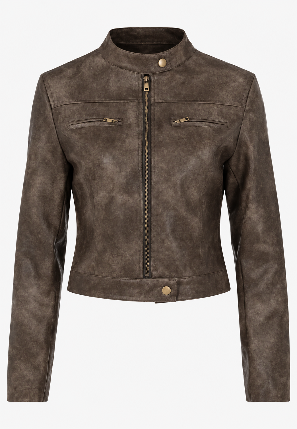 Veste motard courte femme effet cuir finition usée vintage - Oriela