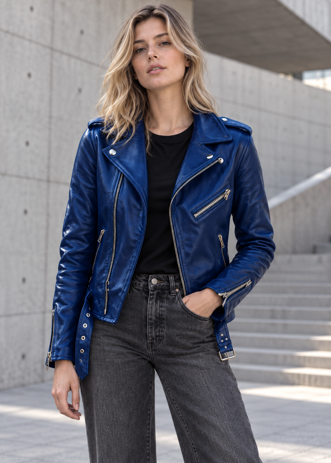 Veste motard femme effet cuir ceinture réglable zippée - Faustine