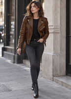 Veste motard femme effet cuir ceinture réglable zippée - Faustine
