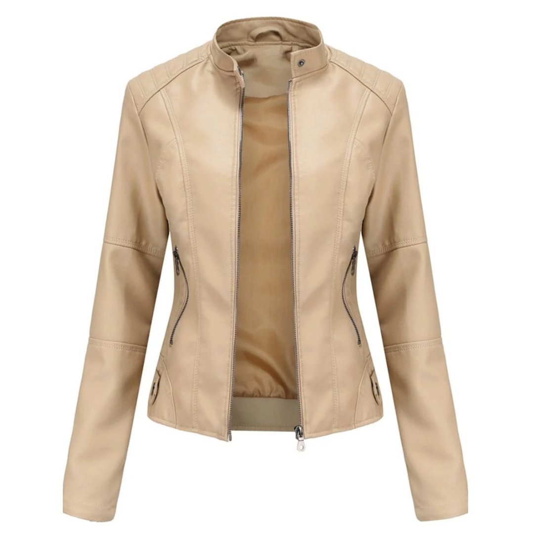 Veste motard femme effet cuir col mao zippée urbaine - Cleo