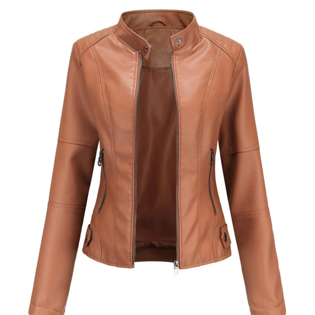 Veste motard femme effet cuir col mao zippée urbaine - Cleo