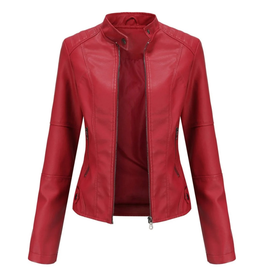 Veste motard femme effet cuir col mao zippée urbaine - Cleo