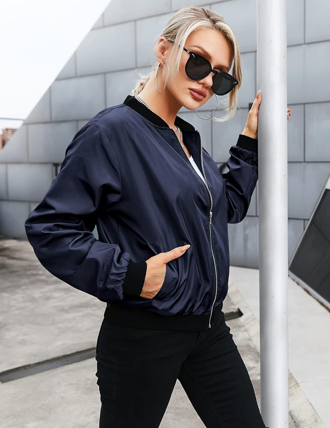 Cazadora bomber mujer corta acabado satinado deportiva elegante sin volumen - Vianne