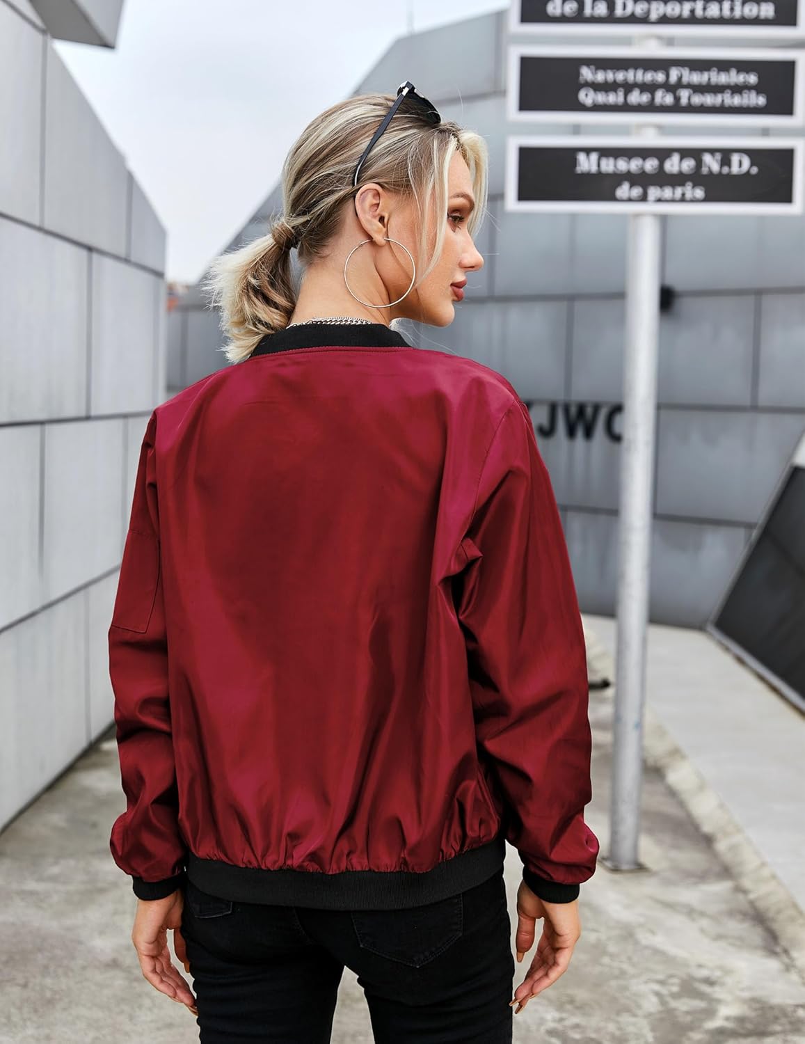 Cazadora bomber mujer corta acabado satinado deportiva elegante sin volumen - Vianne