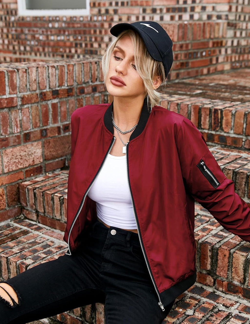 Cazadora bomber mujer corta acabado satinado deportiva elegante sin volumen - Vianne