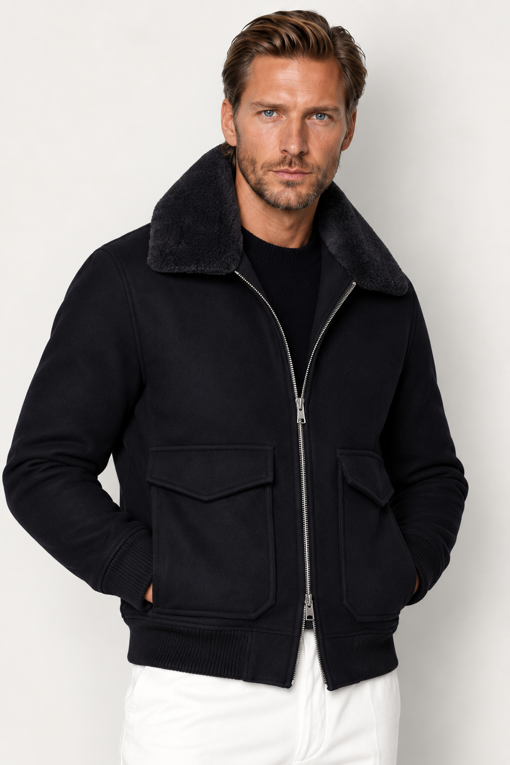 Veste bomber homme col imitation fourrure fermeture éclair - Cédric