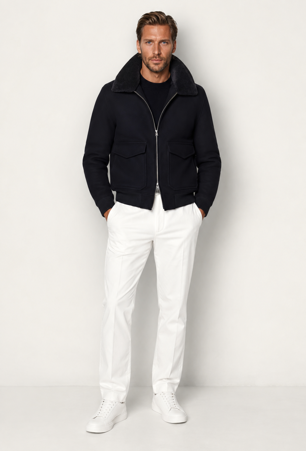 Veste bomber homme col imitation fourrure fermeture éclair - Cédric