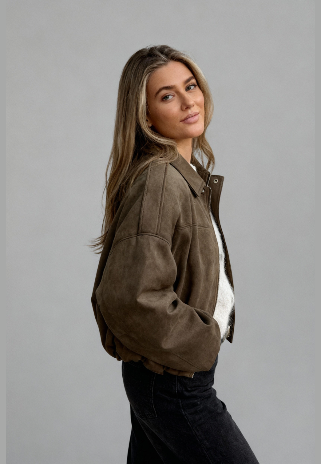 Blouson bomber femme effet daim col chemise poignets élastiqués - Ottilie