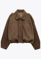 Blouson bomber femme effet daim col chemise poignets élastiqués - Ottilie