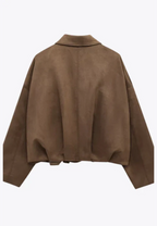 Blouson bomber femme effet daim col chemise poignets élastiqués - Ottilie