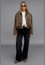 Blouson bomber femme effet daim col chemise poignets élastiqués - Ottilie