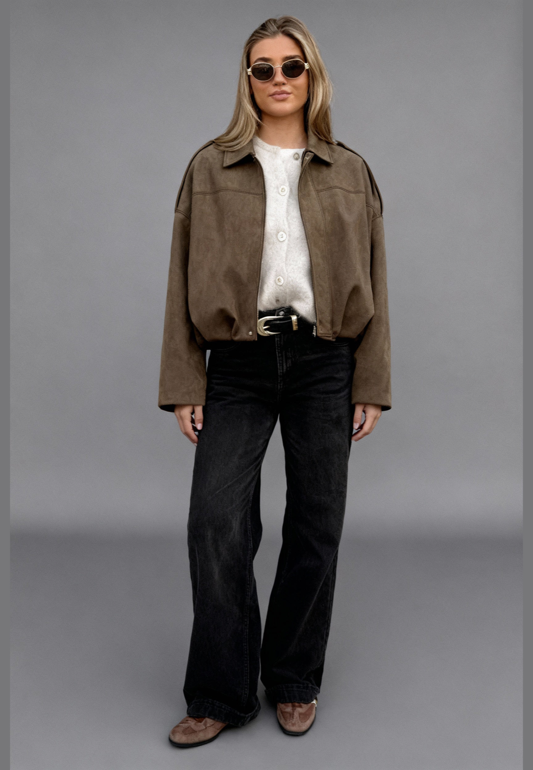 Blouson bomber femme effet daim col chemise poignets élastiqués - Ottilie