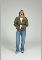 Blouson bomber femme effet daim col chemise poignets élastiqués - Ottilie