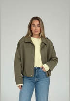 Blouson bomber femme effet daim col chemise poignets élastiqués - Ottilie