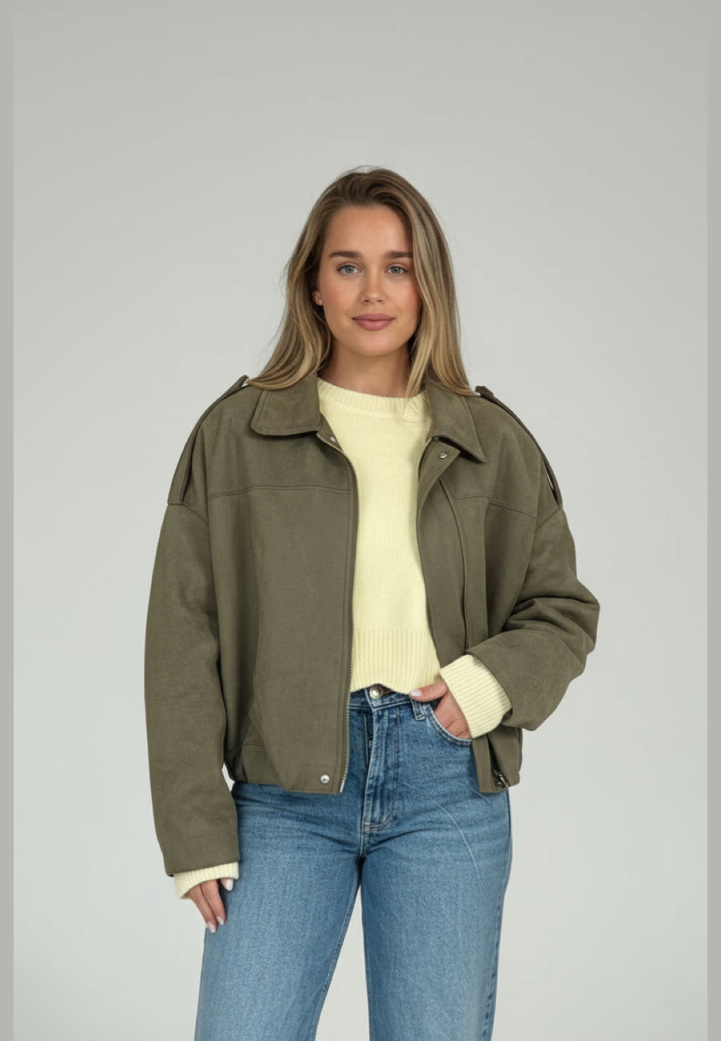 Blouson bomber femme effet daim col chemise poignets élastiqués - Ottilie