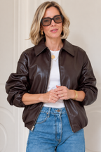 Blouson bomber femme effet cuir col chemise zippé - Maëva
