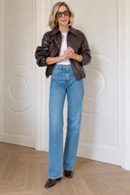 Blouson bomber femme effet cuir col chemise zippé - Maëva