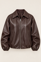 Blouson bomber femme effet cuir col chemise zippé - Maëva